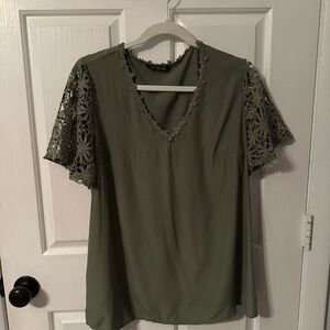 BloomChic Sage Green Crochet Sleeve Blouse
